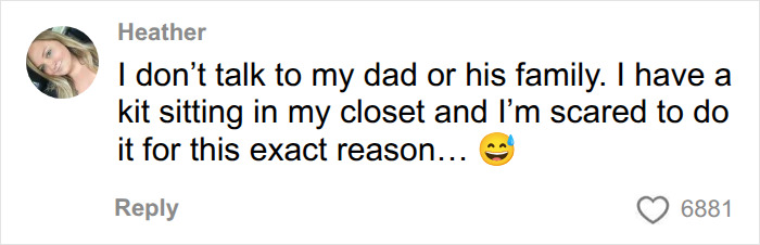 A social media user expresses fear of taking an ancestry DNA test due to potential outcomes like a grandma's arrest.