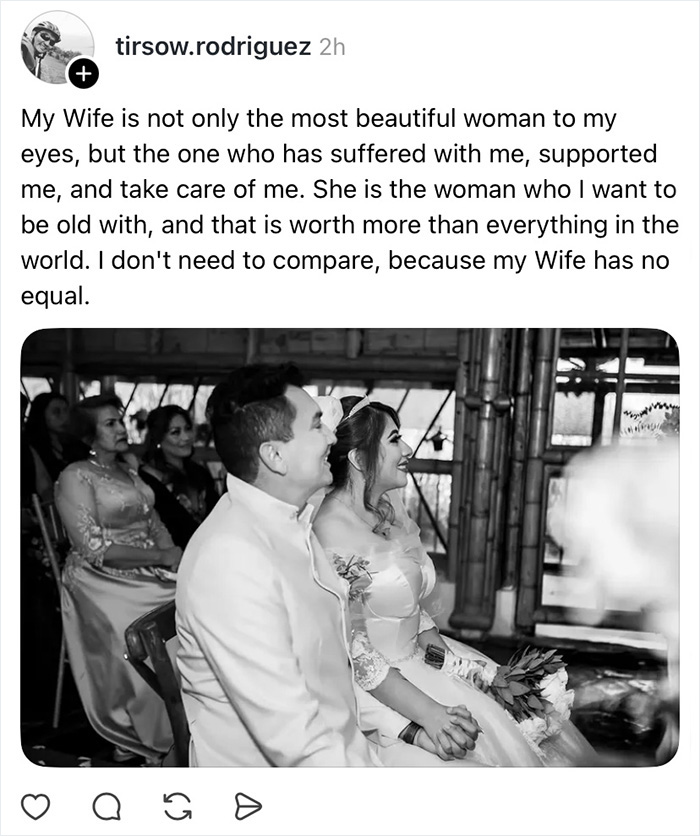 A black and white image of a bride and groom, celebrating love in a massive wife appreciation thread.