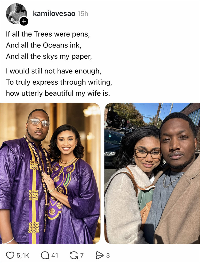 A man and woman in matching purple outfits, sharing a beautiful moment, reflecting on a wife appreciation thread.