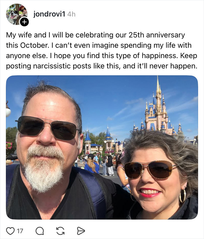 A happy couple celebrating their 25th anniversary, creating a massive wife appreciation thread.