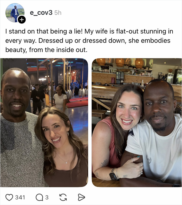 Two side-by-side images of a couple, emphasizing a wife appreciation thread.