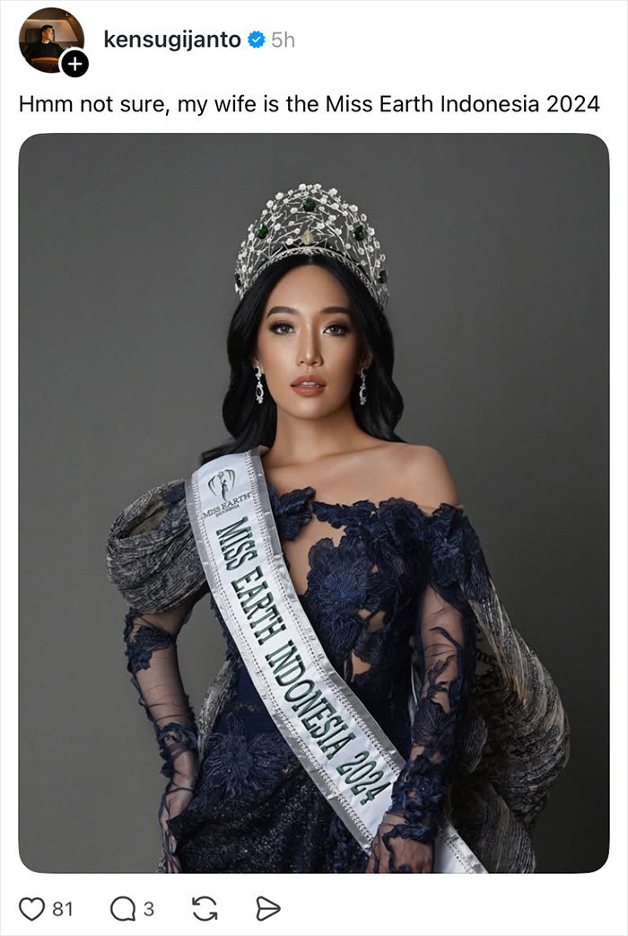 A picture of Miss Earth Indonesia 2024, shared in a wife appreciation thread.