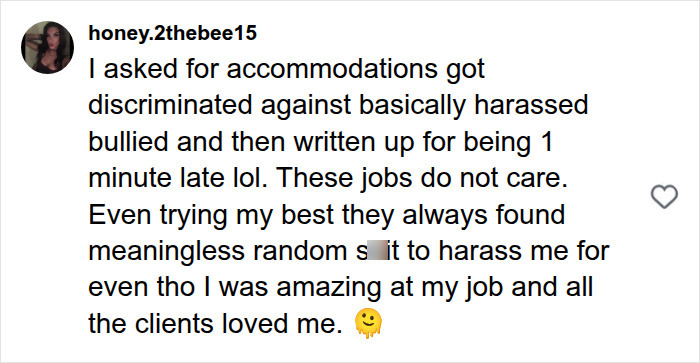 A woman with Autism and ADHD recounts being discriminated against and harassed at jobs when asking for accommodations.
