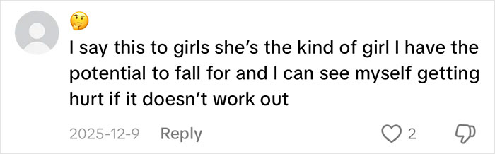 A comment from an anonymous user expressing they say a nonsensical sentence to girls they could fall for.