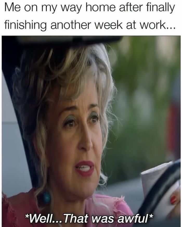 Woman's reaction on driving home after finishing work week