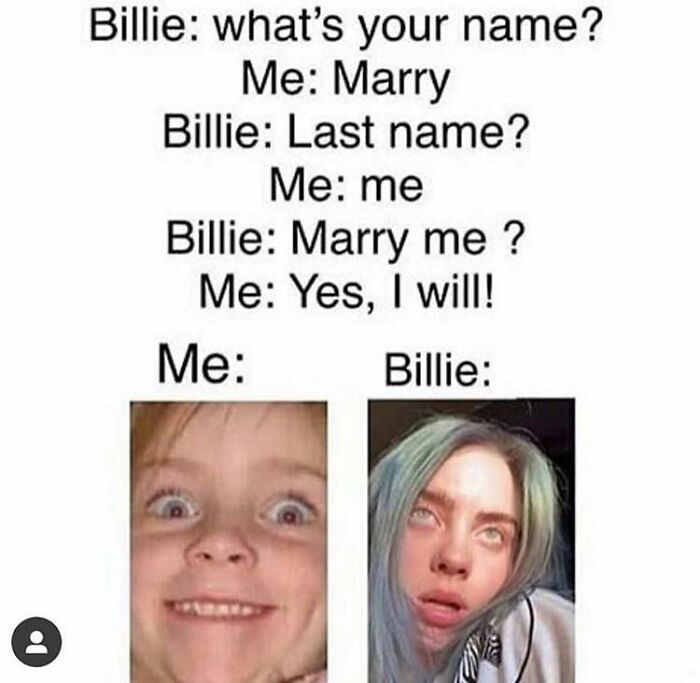 A cringe meme about Billie Eilish and a fan proposing marriage