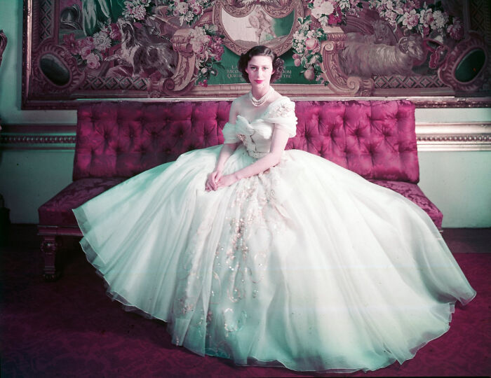 Princess Magaret On Her Christian Dior Dress For Her 21 Year Birthday, July Of 1951. Kodachrome By Cecil Beaton