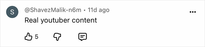 A YouTube comment stating 'Real youtuber content' regarding the YouTuber's travel to a dangerous island.