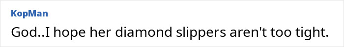 KopMan comment about Zendaya's custom wedding dress: hope her diamond slippers aren't too tight. KopMan comment about Zendaya's custom wedding dress: hope her diamond slippers aren't too tight.