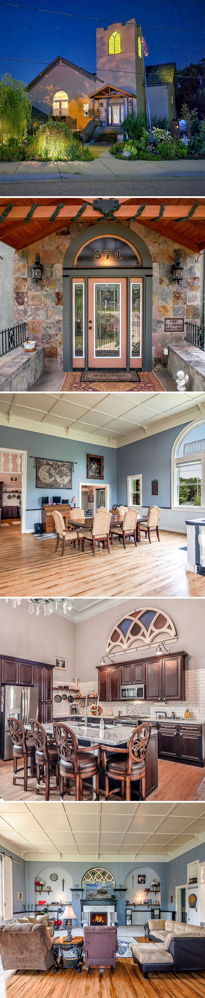 Renovated church home with spacious kitchen and high ceilings, featured on Zillow Gone Wild.