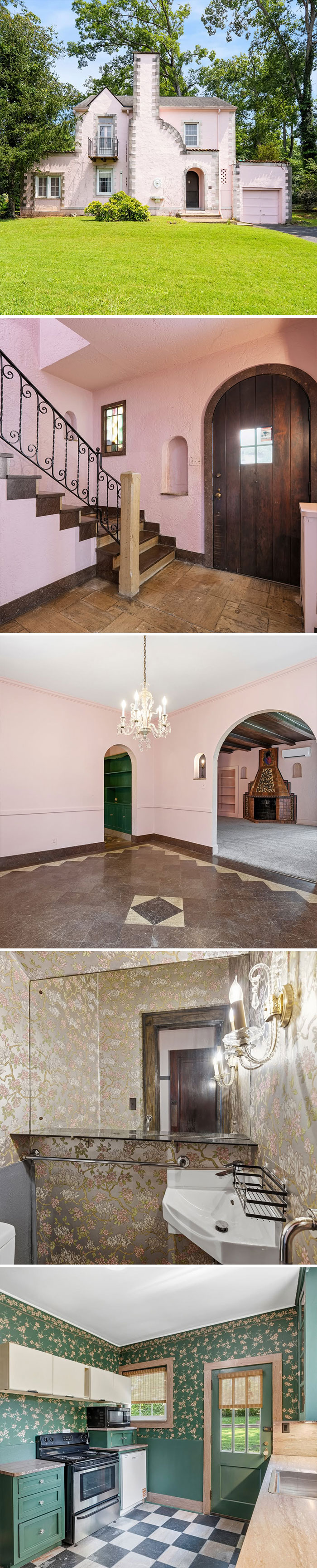 A pink-painted vintage home exterior from Zillow Gone Wild