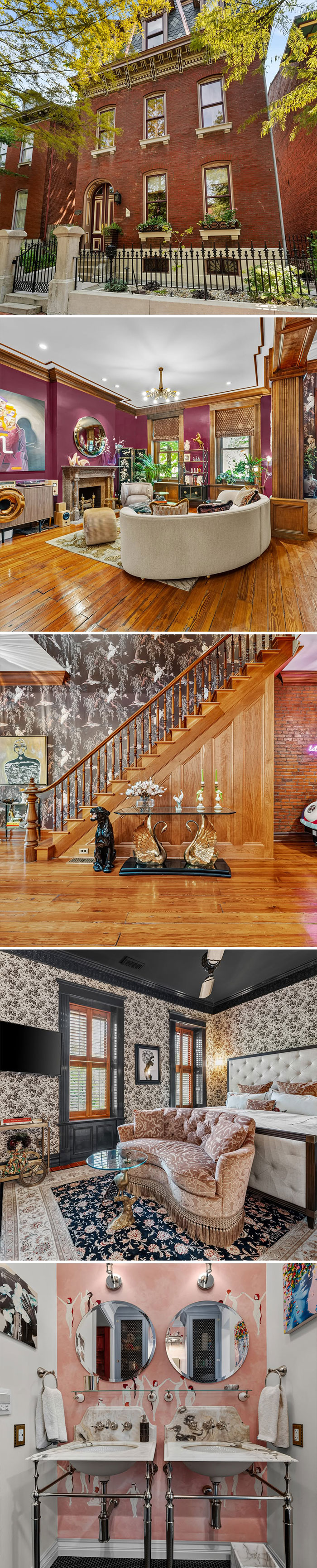 An elegant brick townhouse with stylish, eclectic rooms featured on Zillow Gone Wild.