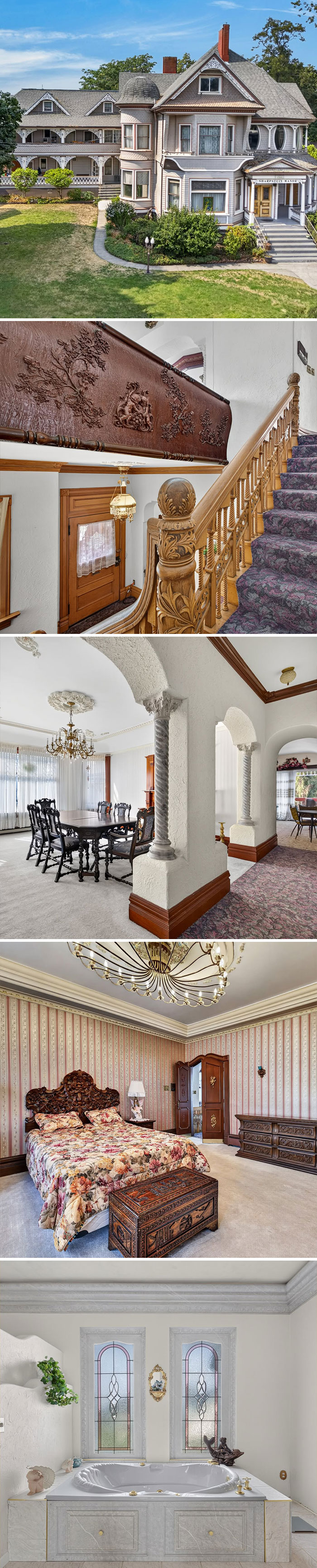 A grand Victorian manor with elaborate woodwork, a classic Zillow Gone Wild home