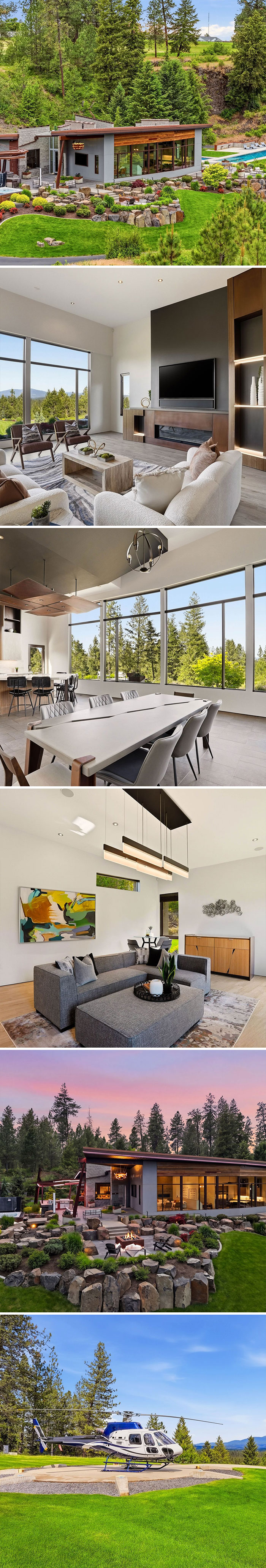 A modern mansion with a helicopter pad, a Zillow Gone Wild property