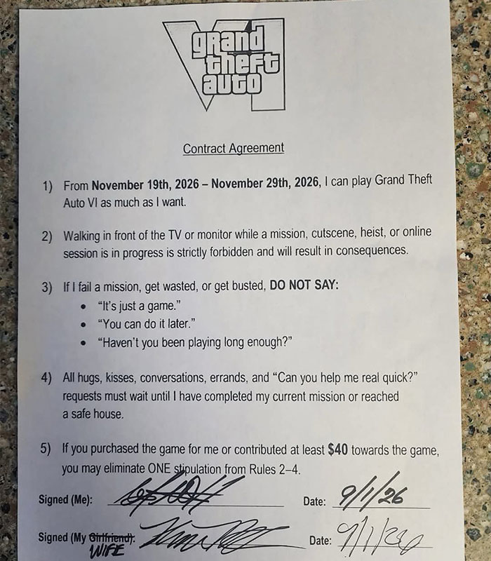 A signed gaming contract agreement for playing GTA VI without interruptions A signed gaming contract agreement for playing GTA VI without interruptions