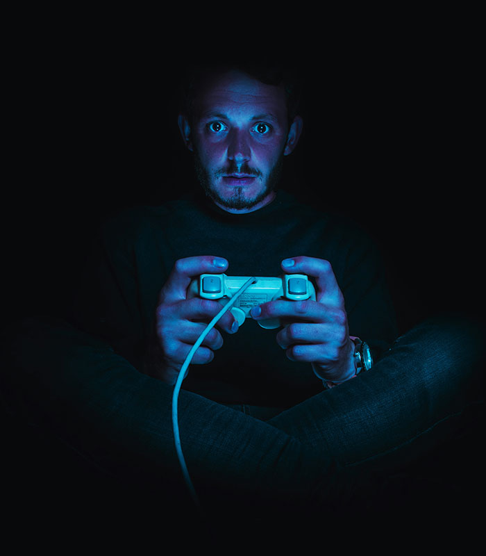 Husband holding a controller in the dark after forcing wife to sign a contract Husband holding a controller in the dark after forcing wife to sign a contract