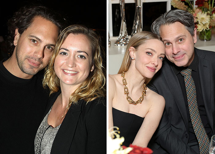 Hollywood couple posing closely at a public event with photographers in background