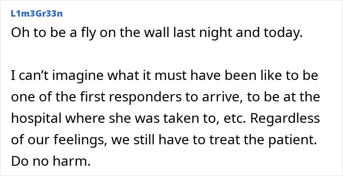 Online comment on Christa Pike's botched lethal injection mentioning first responders and doing no harm.