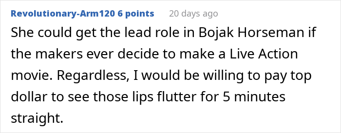 Comment reacting to lip filler results referencing Bojak Horseman Comment reacting to lip filler results referencing Bojak Horseman