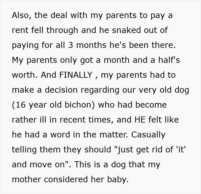 Guy Treats Parents And Brother's Duplex Like His Property, Doesn't Pay Full Rent He Owes Either Guy Treats Parents And Brother's Duplex Like His Property, Doesn't Pay Full Rent He Owes Either