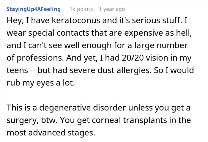 Personal account describing serious keratoconus and eye rubbing effects Personal account describing serious keratoconus and eye rubbing effects