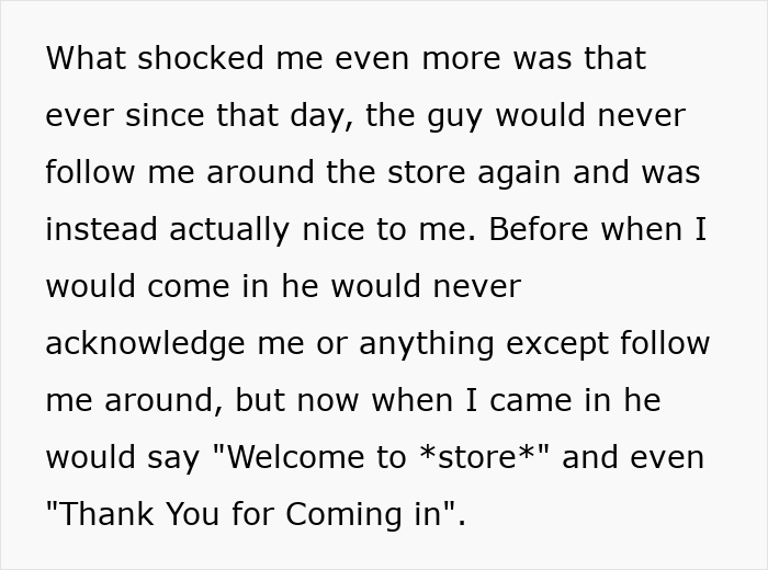Store employee stops following and greets customer after person starts following guy back Store employee stops following and greets customer after person starts following guy back