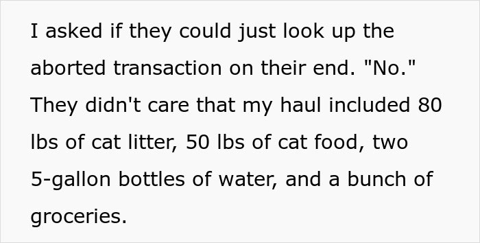 Text post explaining the logistics of a haul that included cat litter, cat food, and a bunch of groceries. Text post explaining the logistics of a haul that included cat litter, cat food, and a bunch of groceries.