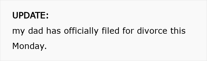 Online update post stating a dad filed for divorce after catching a woman throwing away stepchild's food.
