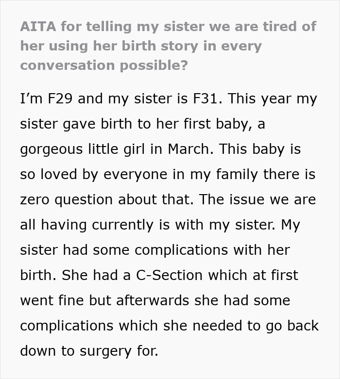 Woman Has Enough Of Sister&rsquo;s Traumatic Birth Story She Mentions All The Time, Fears She Might&rsquo;ve Overreacted