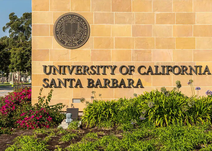 University of California Santa Barbara entrance sign with greenery University of California Santa Barbara entrance sign with greenery