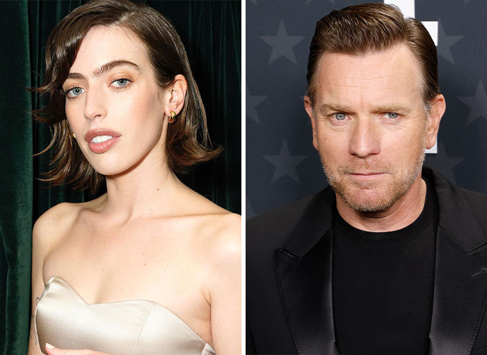 Side-by-side photos of Clara McGregor and Ewan McGregor as examples of nepo babies in Hollywood.