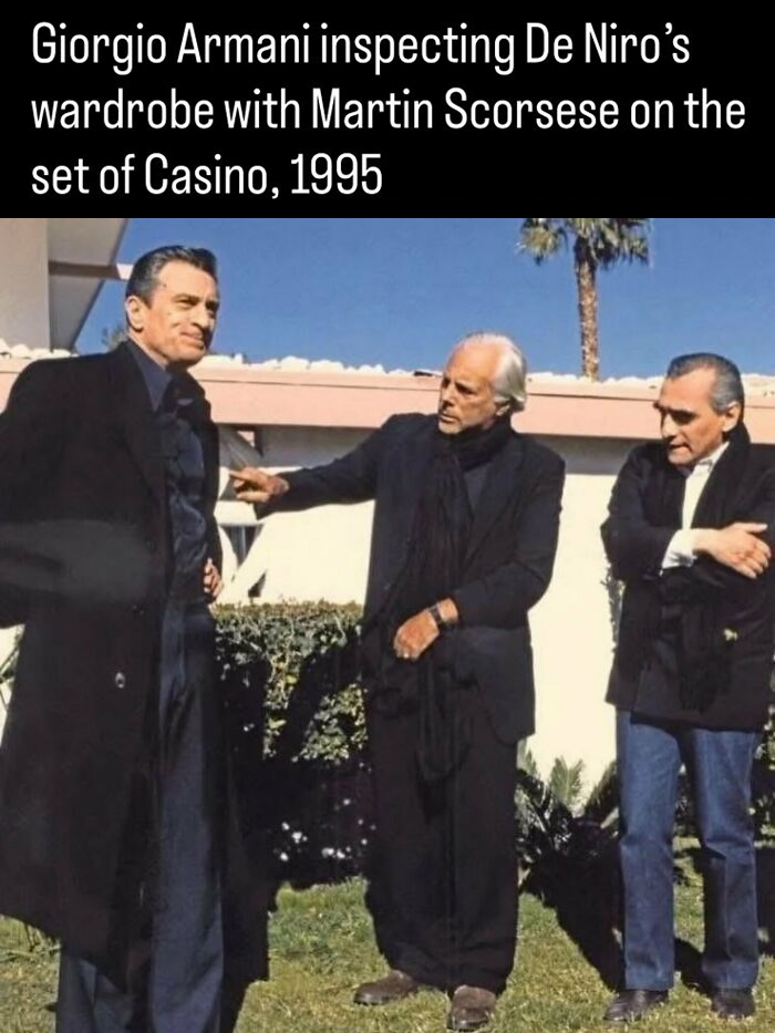 Giorgio Armani and Martin Scorsese on a film set in photos and facts about history