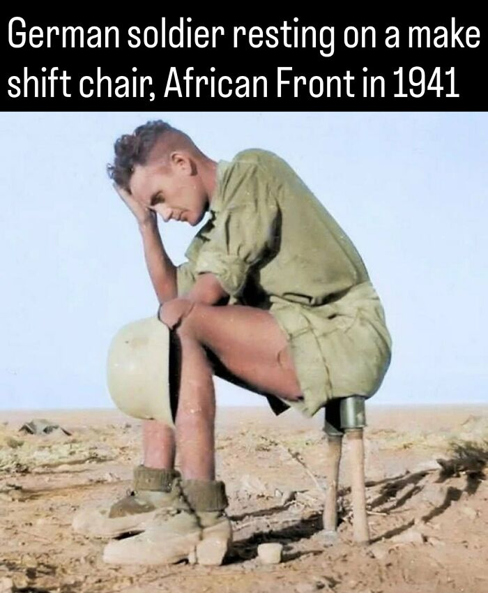 Photos about history showing a German soldier resting on a makeshift chair in North Africa in 1941.