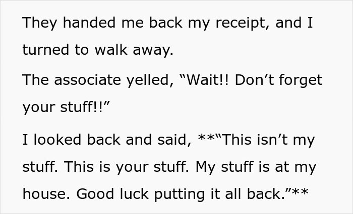 A black text graphic sharing the dialogue between the customer and a Walmart associate. A black text graphic sharing the dialogue between the customer and a Walmart associate.