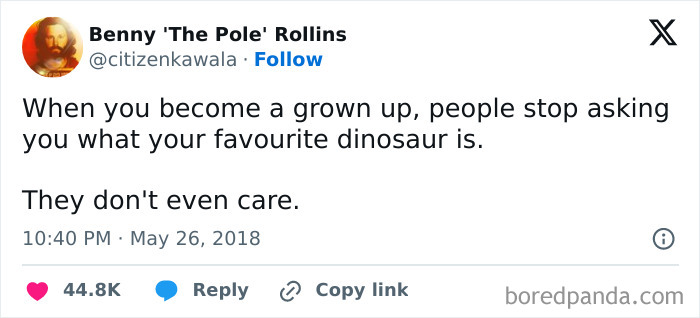 Tweet about adulthood stopping interest in favorite dinosaurs