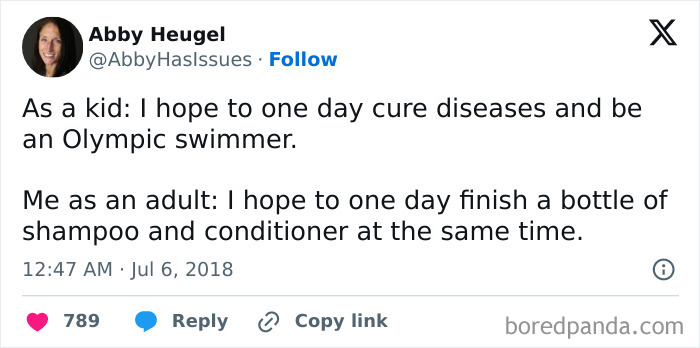 Adult meme about finishing shampoo and conditioner bottles
