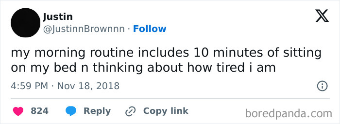 Meme about tiredness in the morning as part of adult life