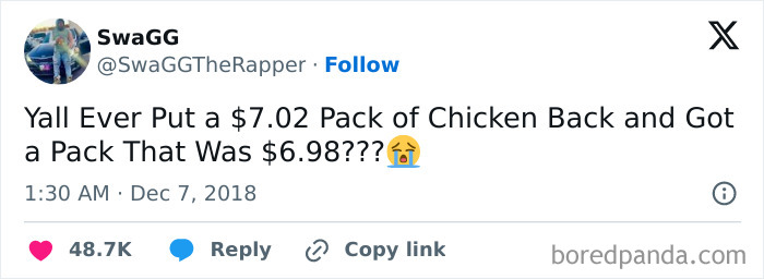 Tweet about paying different prices for packs of chicken
