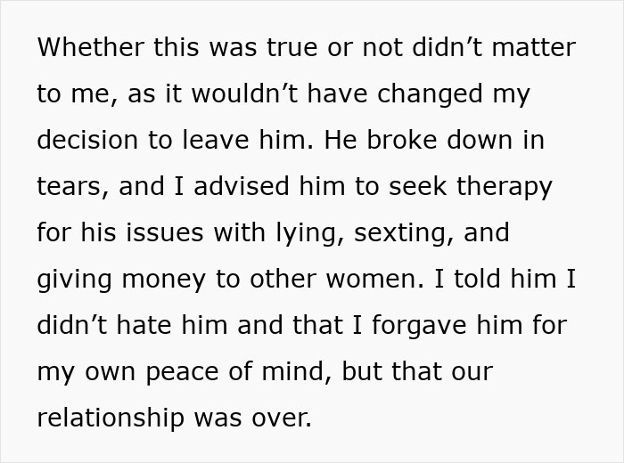 Text snippet detailing a woman ending her relationship after her boyfriend gets heart surgery and admits to lying.