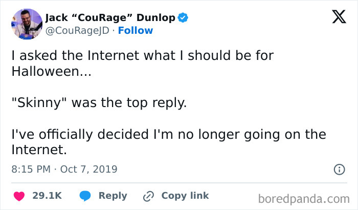 Relatable Halloween tweet about asking the internet for costume ideas and getting roasted