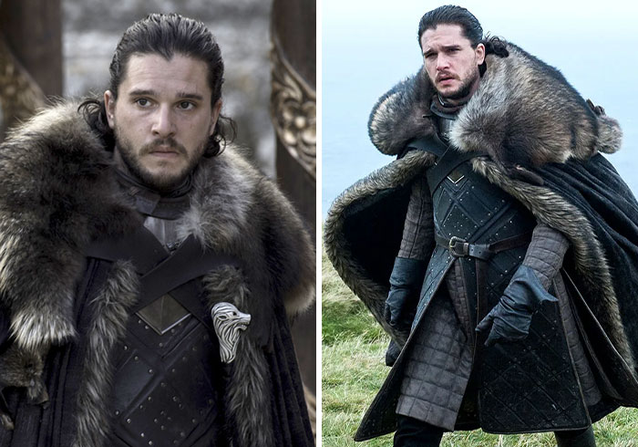 Side-by-side scenes of Jon Snow from Game of Thrones, example of male TV characters who display toxic behavior.