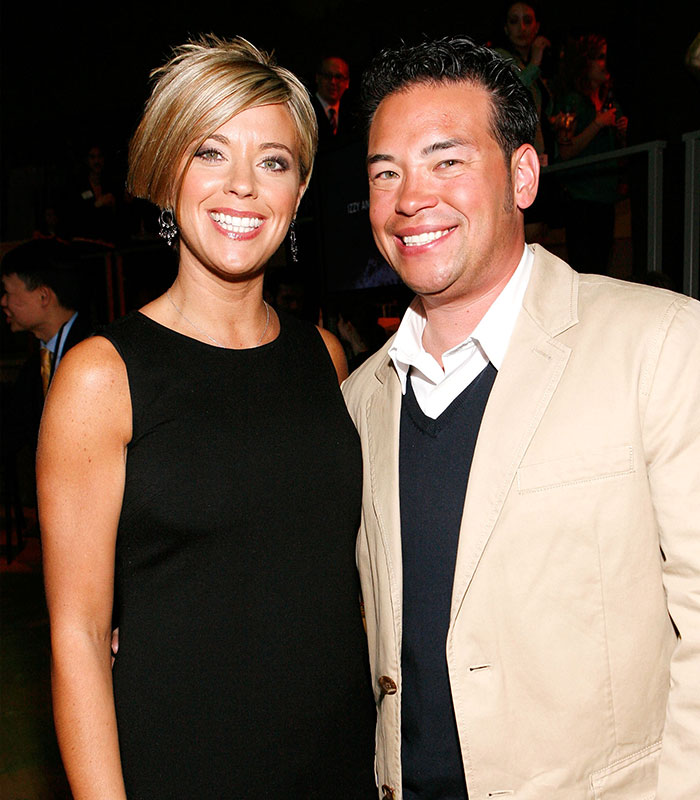 Jon Gosselin and Kate Gosselin smiling together at a public event Jon Gosselin and Kate Gosselin smiling together at a public event