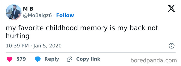 Tweet about favorite childhood memory of back not hurting