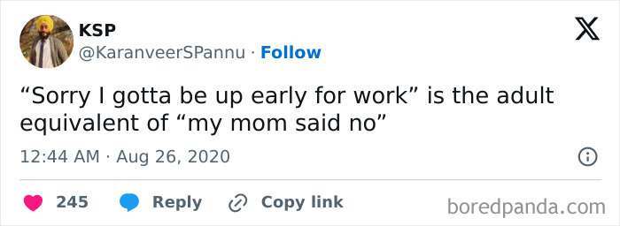 Meme comparing adult work excuses to childhood rejection