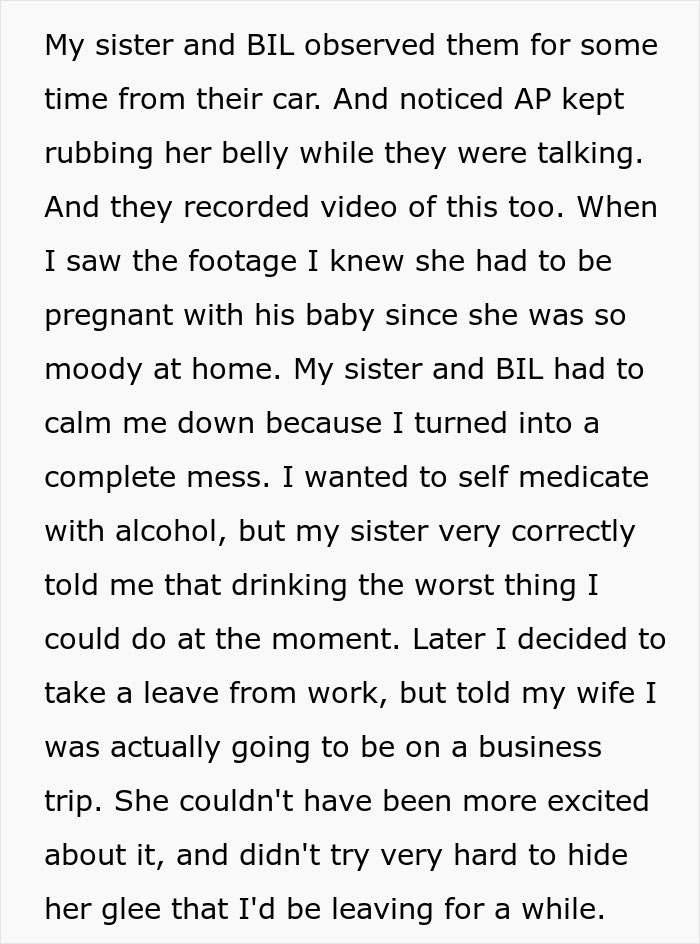 Text explaining a wife's pregnancy suspicions following a secret affair Text explaining a wife's pregnancy suspicions following a secret affair
