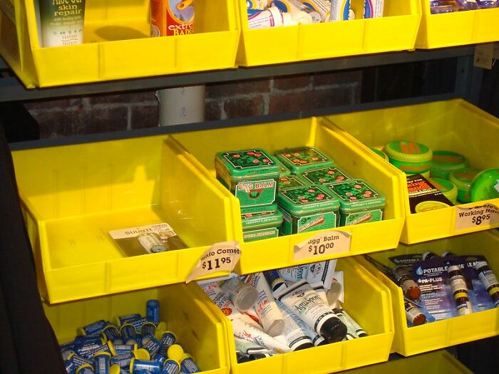 Yellow bins filled with balms and ointments practical life hacks