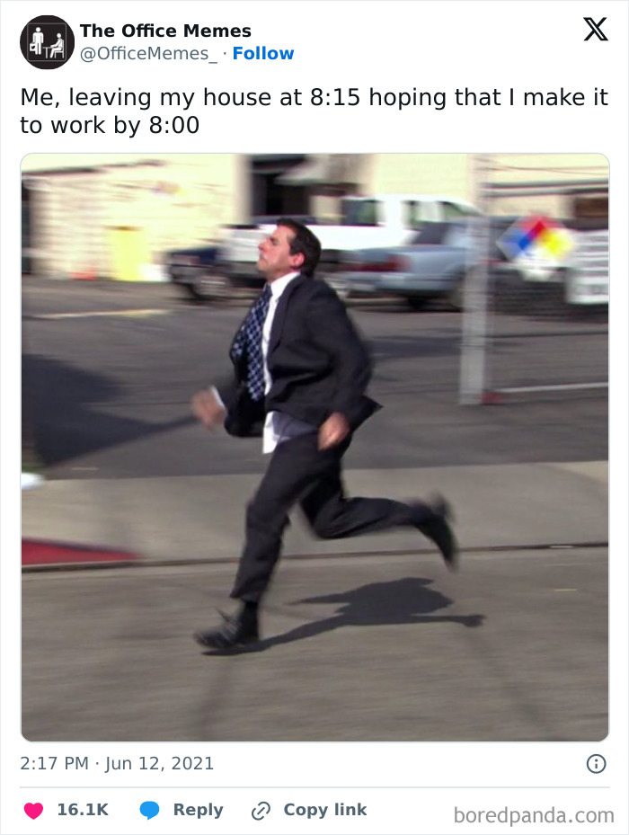 Blurred image of man in suit running fast to work after leaving late