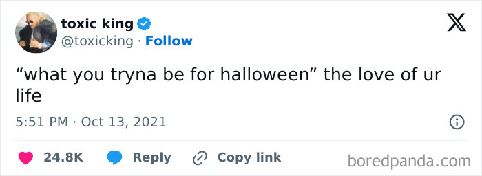 A tweet about wanting to be the love of someone's life for Halloween, adding to relatable Halloween tweets.
