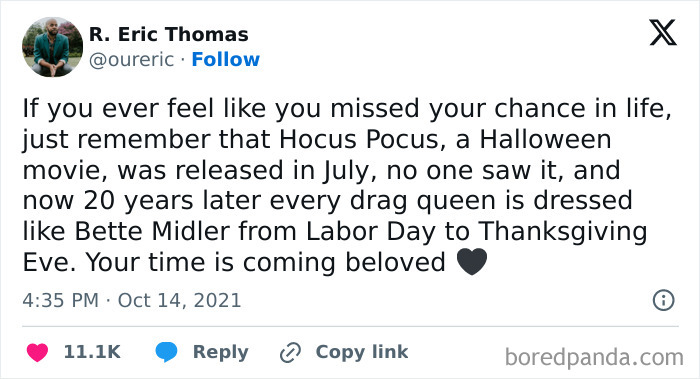 A relatable Halloween tweet about how the movie Hocus Pocus gained popularity long after its initial release.