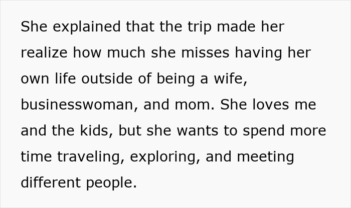 Text explaining a woman’s desire for travel and personal growth following a girls’ trip.